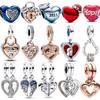 Настоящее S925 стерлингового серебра Бесконечность Двойное Сердце Любовь Разделение Шарм Fit Браслет Для Женщин Оригинальное Ожерелье Подвеска Ювелирные Изделия