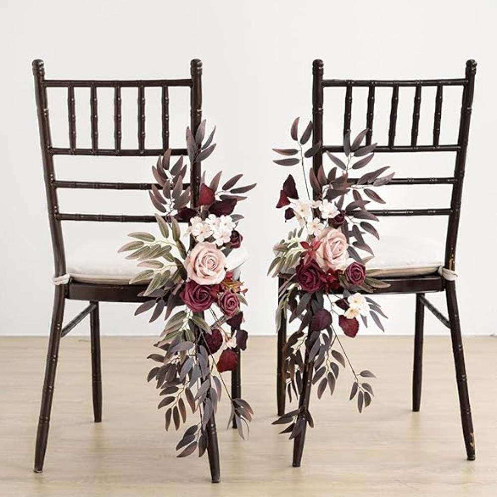 2 комплекта украшений для стульев на свадьбу, церковная скамья, искусственные цветы, зелень, гирлянды, скамья, церемония, прием, цветочный искусственный фон, роза, вечеринка на открытом воздухе