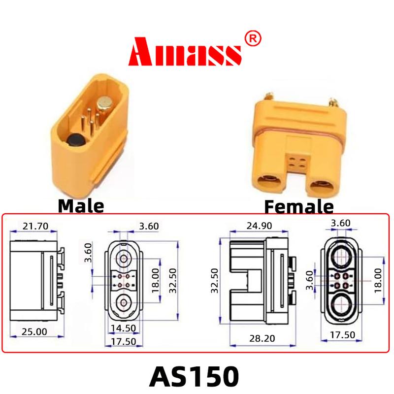 Amass AS150U Plug High DC Current Connector Banana Head Anti-Spark with Signal Pin Lithium Battery Waterproof Socket Parts AS150
