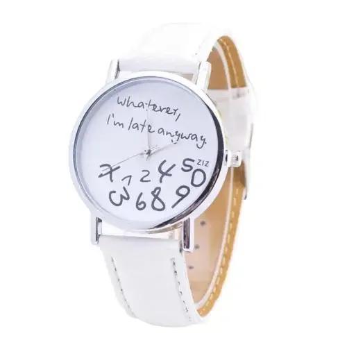 Женские Часы Whatever Я Все Равно Опаздываю Буквы Круглый Циферблат Ремешок из Искусственной Кожи Кварцевые Часы Модные Буквы Цифры Регулируемые Женские Часы
