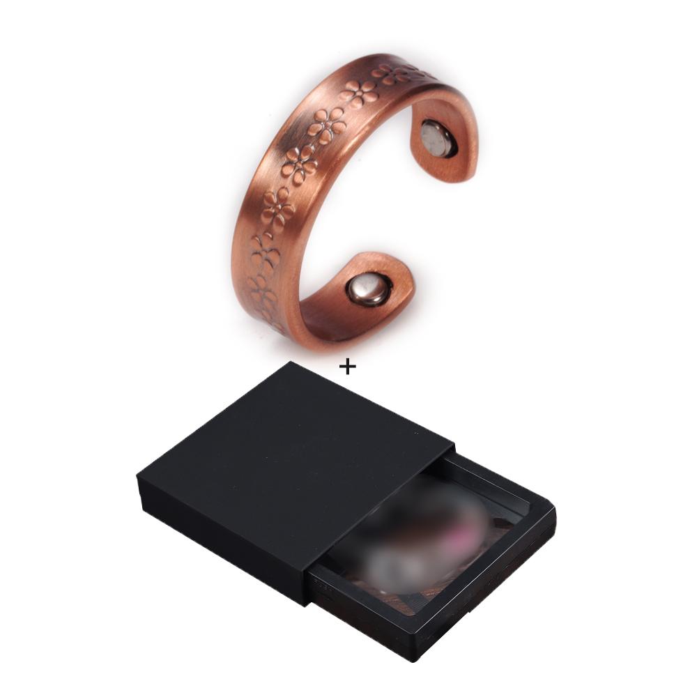 Ikuinen Pure Copper Rings Magnetic Health Energy 6mm Open Cuff Adjustable Rings for Women Vintage Flower Wedding Bands Finger Ring Women