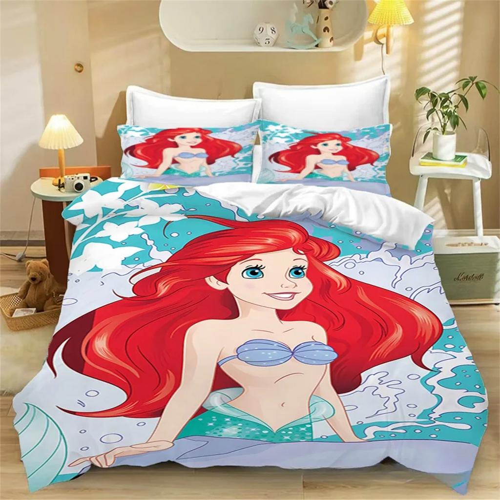 Tiana and Mermaid Princess Cartoon Bedding Sets, Duvet Cover Set HD Comforter Cover for Kids Girls Bedclothes Bedroom Decor