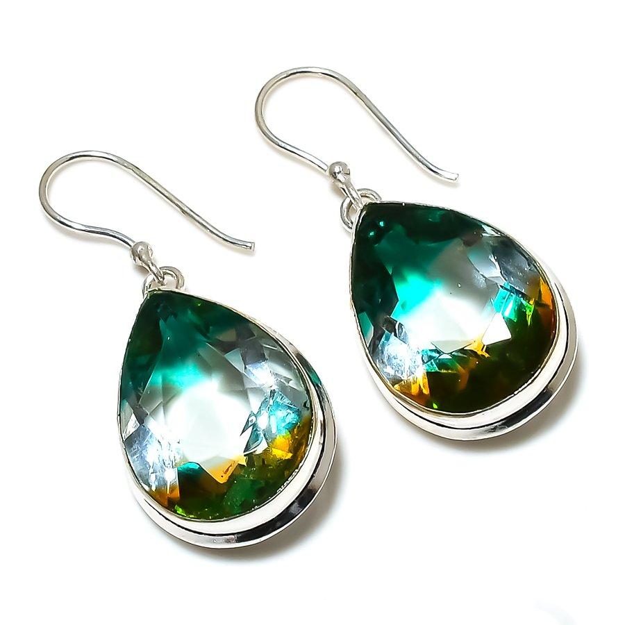 Bi-Color Tourmaline Gemstone 925 Sterling Silver Gift Jewelry Earring 1.77" I2q91