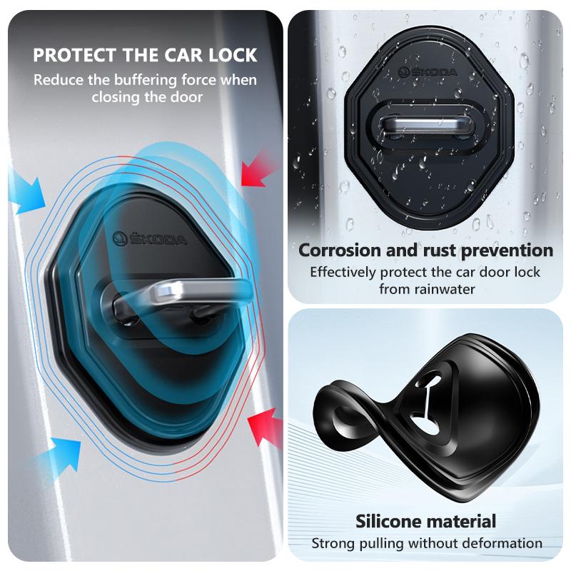 Silicone Car Door Lock Buckle Damping Protector Covers Auto Accessories For Skoda VRS Octavia 1 2 3 Rapid Kodiaq Karoq Fabia ZA1