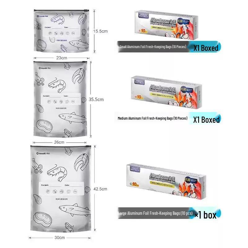 Thickened Food-Grade Aluminum Foil Zipper Fresh-Keep Bag for Refrigerator and Freezer Storage