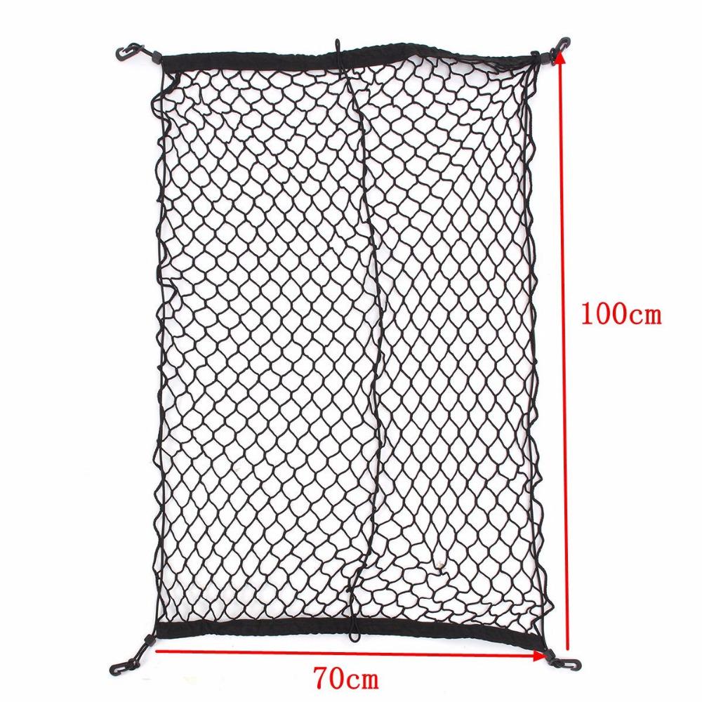 100Cm X 70Cm Black Nylon Car Trunk Net Luggage Storage Organizer Bag Rear Tail Mesh Network With 4 Hooks