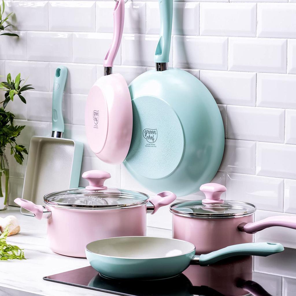 Greenpan Green Chef Frying IH Ceramic Inside and Easy To No Harmful Earth Mint Green Pan, 26cm, Compatible, Processing, Non-stick Outside, Clean,