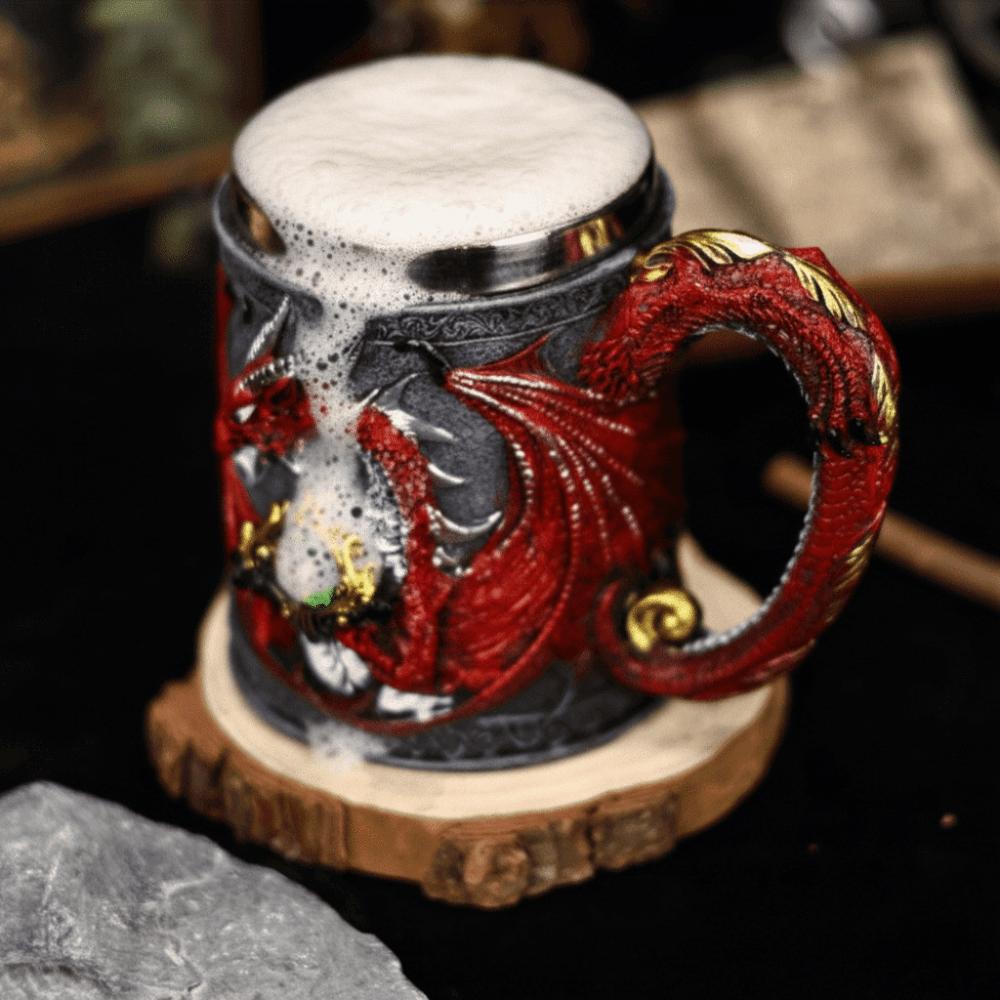 304 Stainless Steel Inner Gothic Flying Dragon Beer Stein Insulated Coffee Mug Vintage