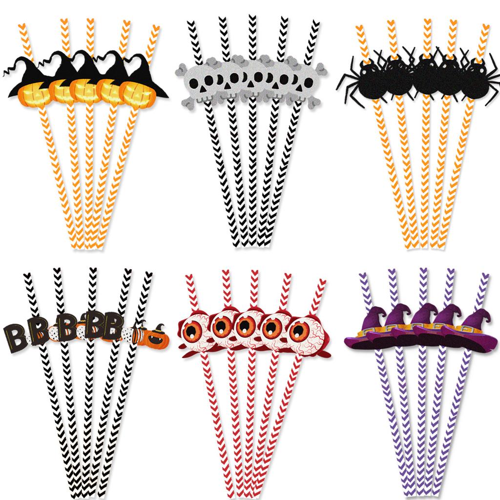 Halloween Straws, Party Decorations, 24pcs, Skeleton Spiders, Water Cup Beverage Decorations, Disposable Straws