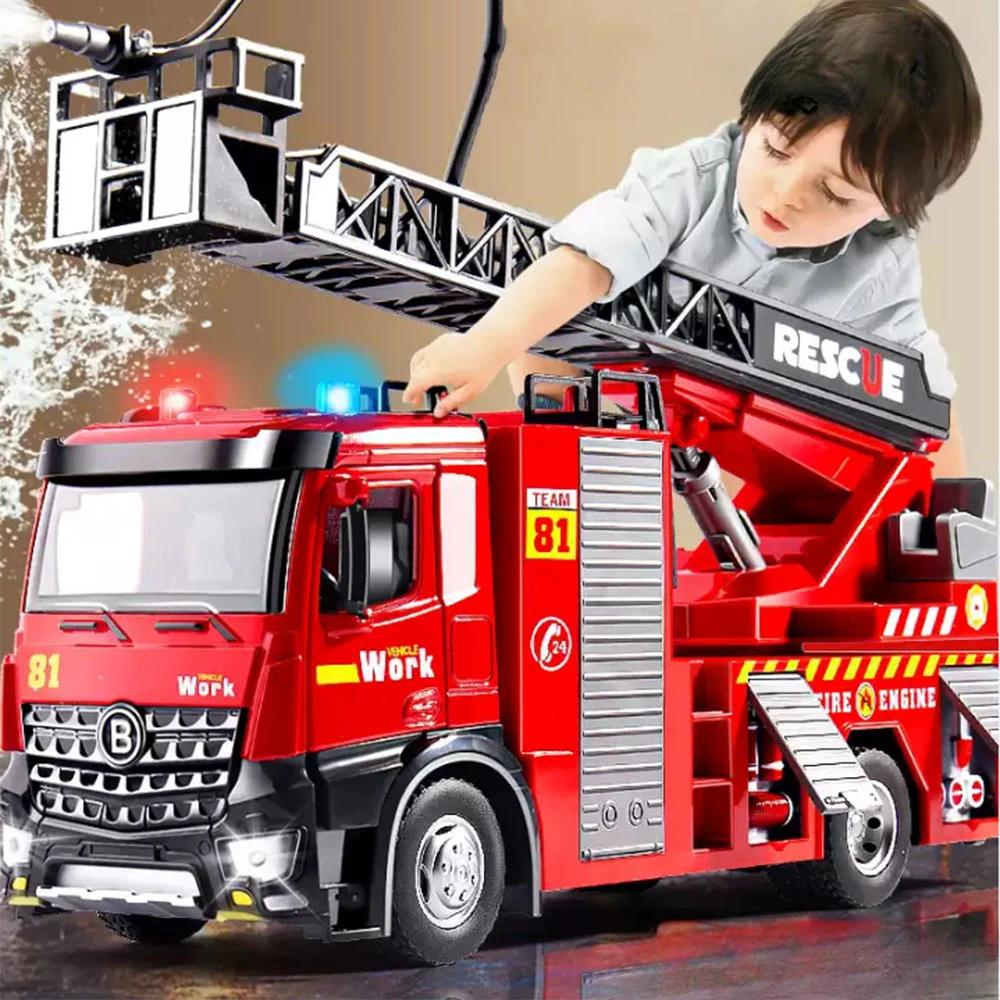 1:18 Автоцистерна Алюминиевая Лестница Пожарная Машина Модель Игрушки Машина Литой Металл Строительная Машина Двери Открываются Звук Свет Игрушка Подарок Мальчику