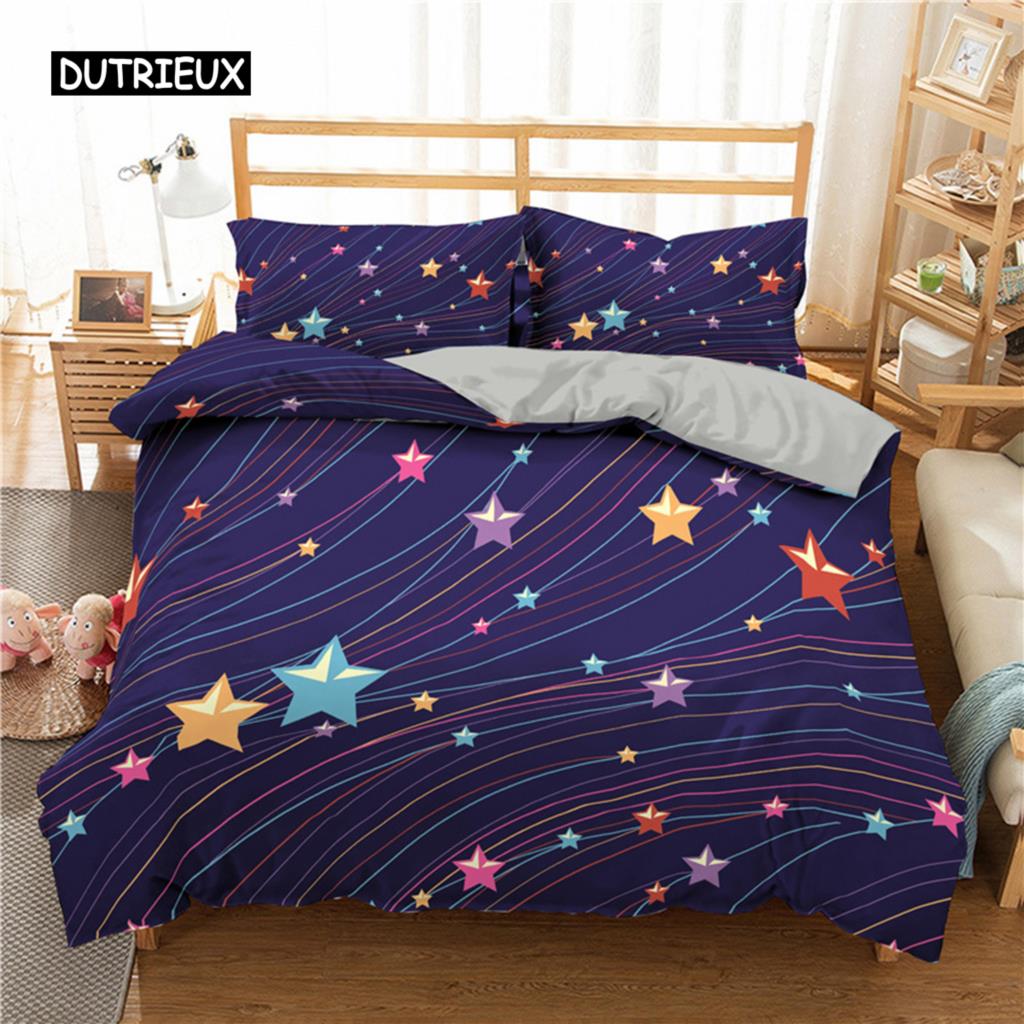 Starry Sky Duvet Cover Set King Size Galaxy Starry Sky Theme Twin Bedding Set for Kids Teen Polyester Colorful Stars Quilt Cover