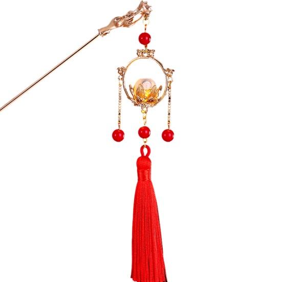 Женская палочка для волос, винтажный традиционный китайский дворец, форма фонаря, кулон, декор из искусственного жемчуга, кисточка, изысканные вилки для волос, платье Ханфу