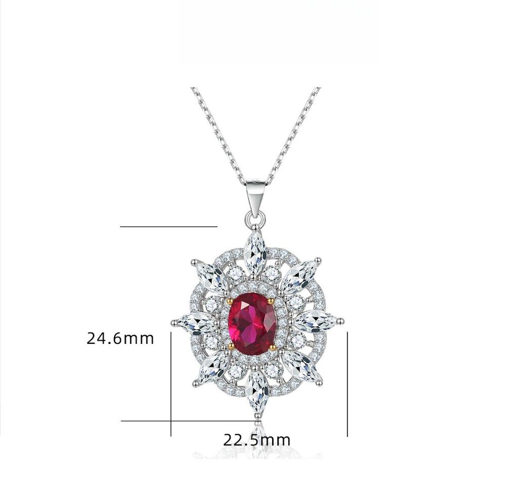 S925 Silver Ruby Natural Stone Zircon Pendant Sunflower Octagram Necklace Women's Premium Sterling Silver Clavicle Chain