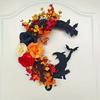 Halloween Gothic Wreath Decor Artificial Moon Cat Garland Handmade Moon Cat Halloween Door Hanging Decor Halloween Decor Supplie