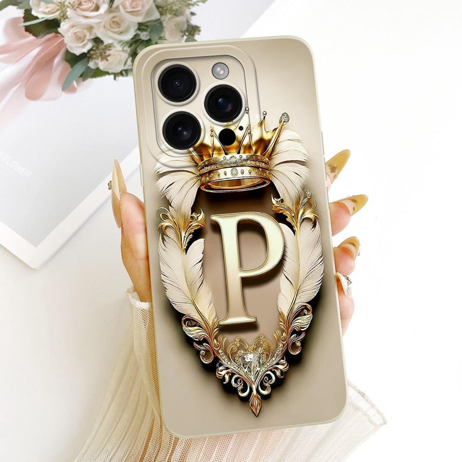 Чехол-бампер из мягкого силикона для iPhone 16 Pro Max с изображением Feather Crown и инициалом Для iPhone16 16Pro 16ProMax