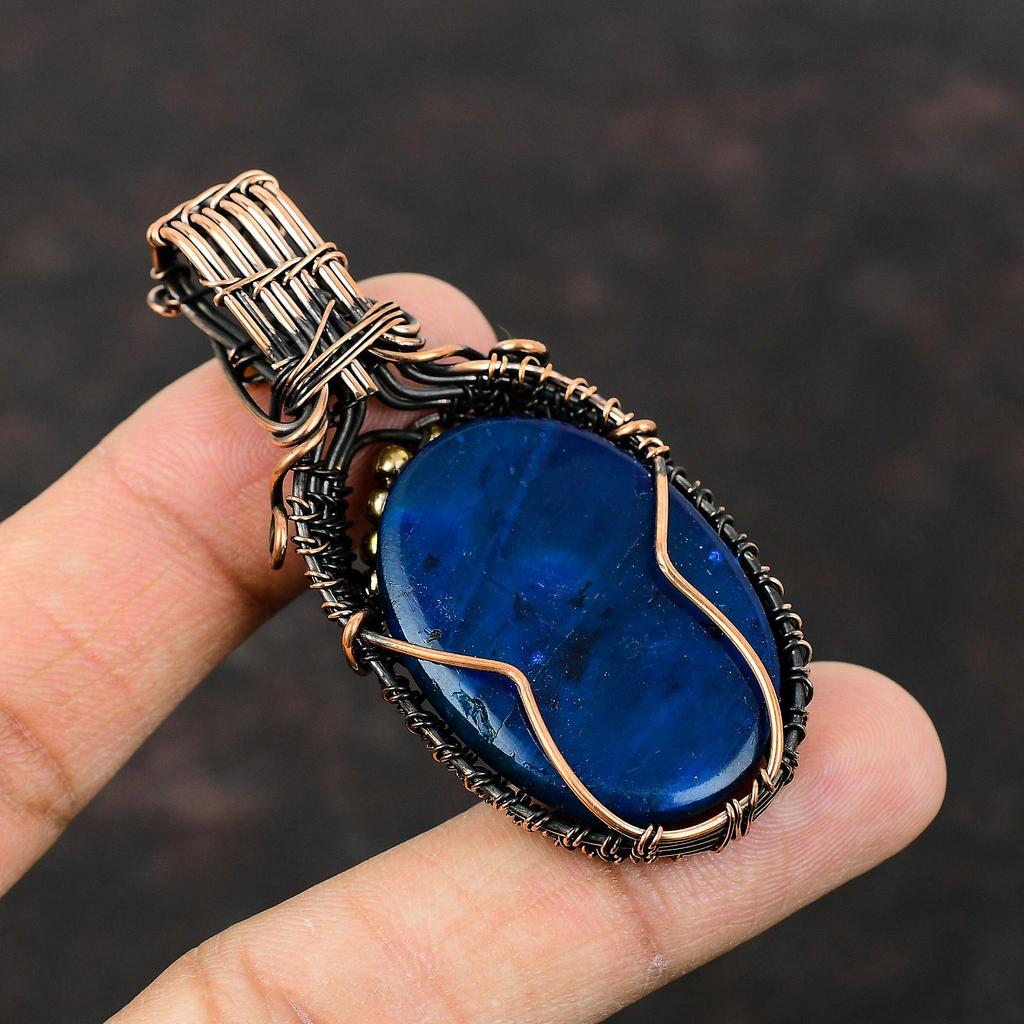 Кулон Неоновый Флэш Лабрадорит Кулон, обмотанный медной проволокой Ювелирные изделия ручной работы Обмотка проволокой Кулон из натурального драгоценного камня Медные украшения Свадебные подарки