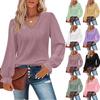 Women's V-neck T-shirt Autumn Hollow Out Casual Pleated Sleeve Top Shirt