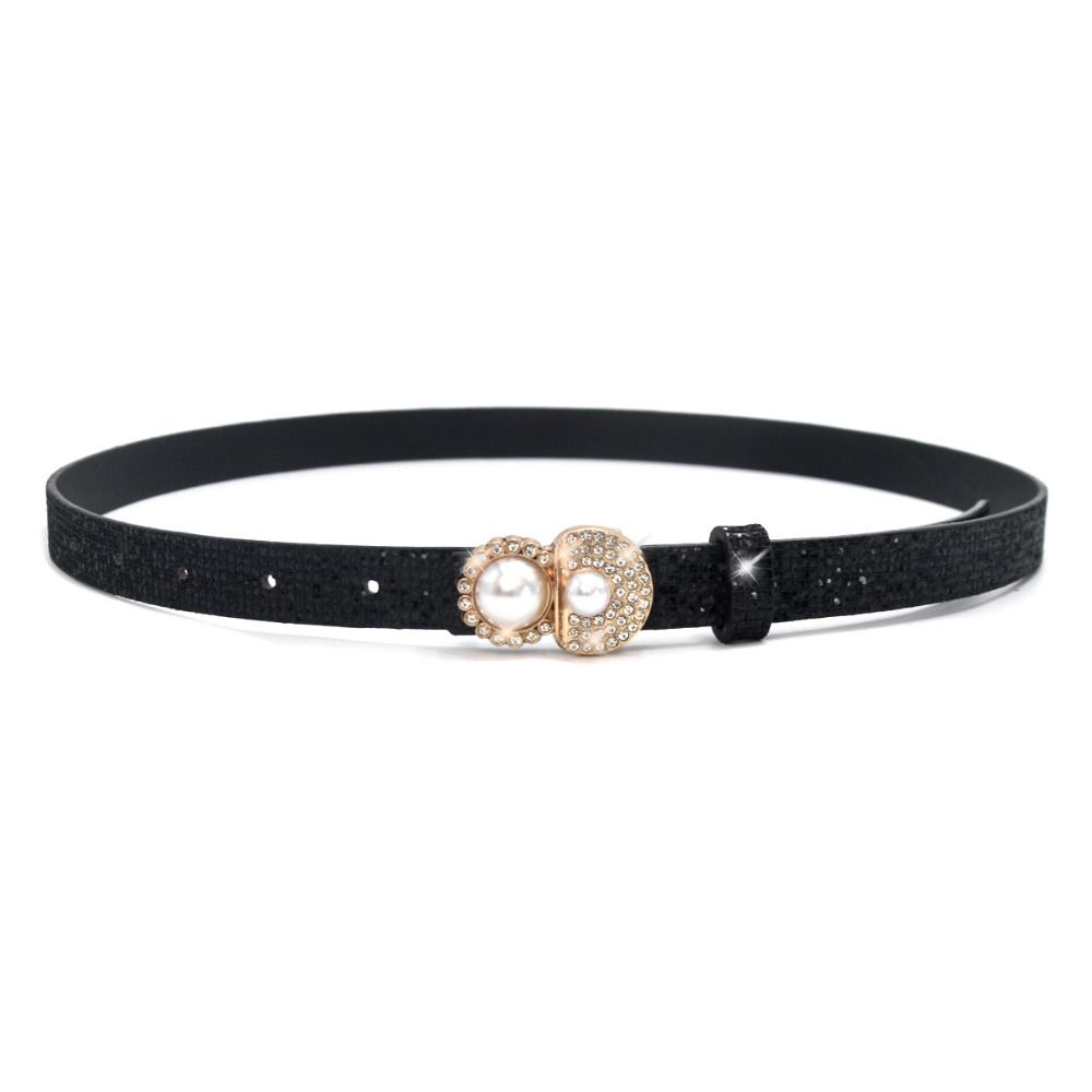 Bling Bling PU Leather Belt Glitter Pearl Buckle Belt Women Fashion Waist Strap