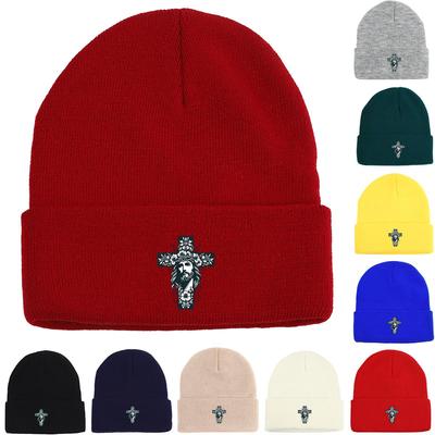 Крест Иисус Зимняя вязаная шапка Beanie, Skullies Beanies Slouchy Теплые однотонные шапки с помпоном Вязаная шапка Beanie