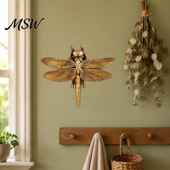 Detailed Resin Insect Gold Dragonfly Wall Art, Vintage Dragon Fly Decor, 3D Mounted Sculpture Artistic Mounts Hanging Decoration for Living