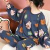 1Set Large Size Long Sleeve Loose Printed Ladies Autumn Polyester Pajamas Pullover Homewear