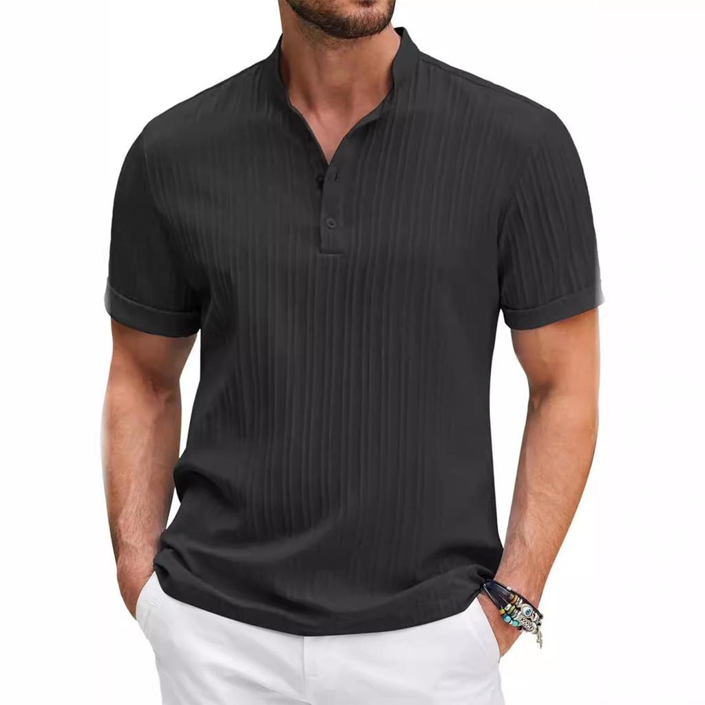 Men'S Summer Casual Collarless Short Sleeved Button Top