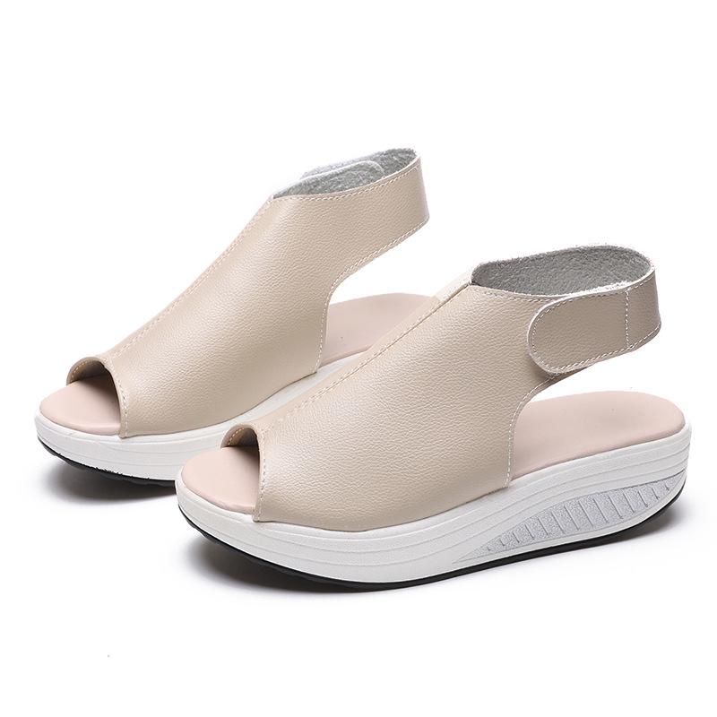 Женские босоножки на танкетке 35-43, летние новые модные однотонные женские босоножки на платформе, босоножки на высоком каблуке для девочек