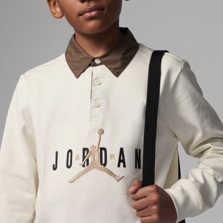 Jordan Kids Letter Logo Solid Color Polo Long Sleeve T-Shirt Kids Tops White FJ5782-133