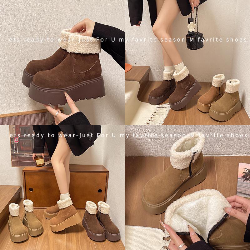 Зимние женские зимние ботинки на толстой подошве с круглым носком и боковой молнией, нескользящие, модная обувь для отдыха на открытом воздухе 2024 г.
