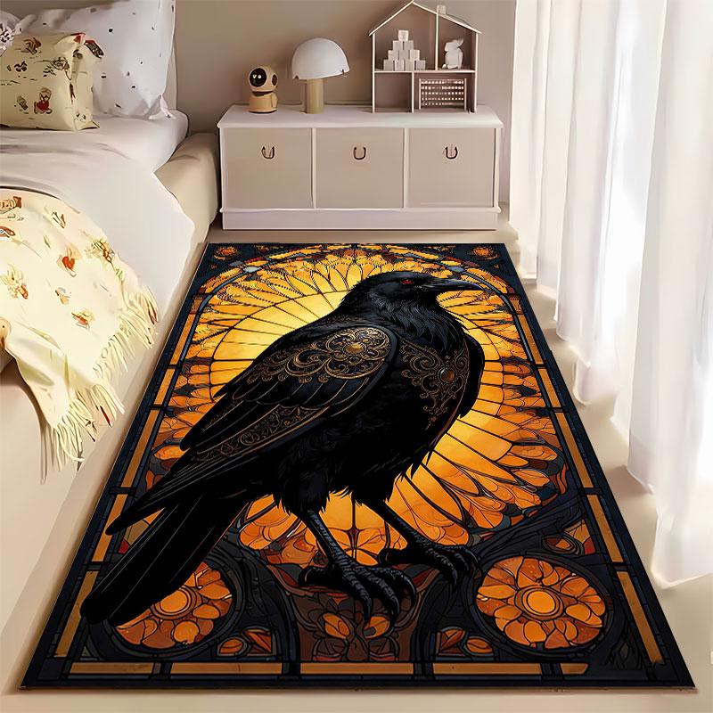 Elegant Raven Stained Glass Art suitable as a non-slip mat for the living room or bedroom sofa