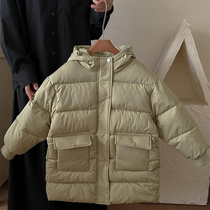 Children's Winter 2025 Mid-Length Down Coat - Thick, Warm Cotton Jacket for Boys and Girls