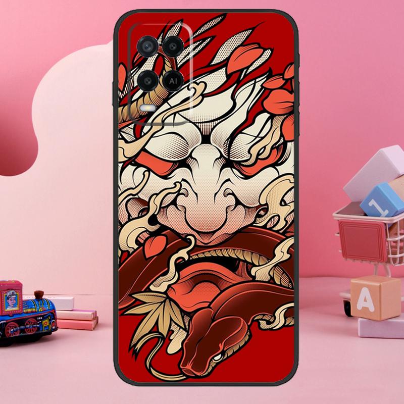 Японский чехол-маска Хання Они для Oppo A74 A94 A54 A17 A57 A77 A76 A16 A96 A18 A60 A80 A40 A38 A58 A78 A98 A15 A5 Pro