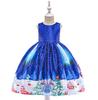 Girls Christmas Costume Santa Claus Snowflake Lace Patchwork Princess Dress Cartoon Print Dresses