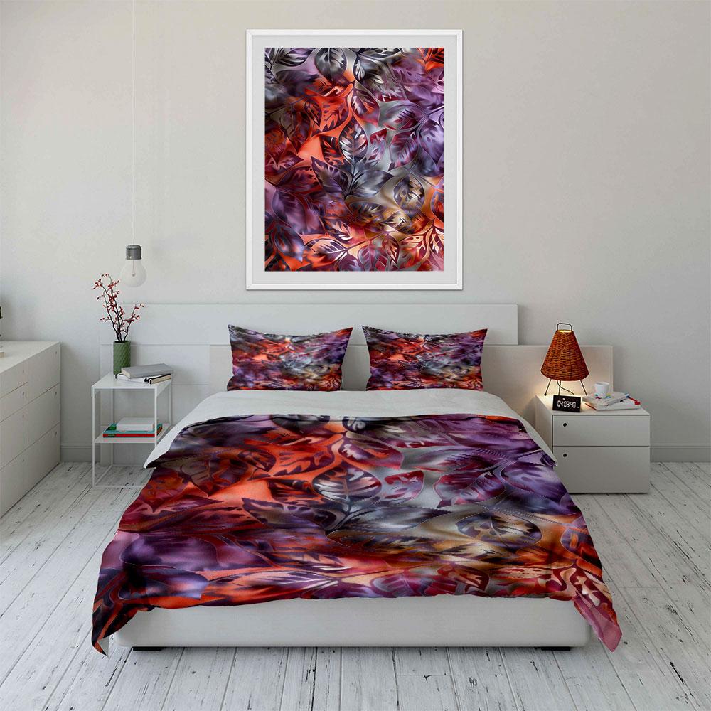 Colorful tropical leaf motifs. Bedding sets Duvet cover sets Duvet covers Pillowcases(1 * Duvet Cover 2 * Pillowcases without duvet insert)