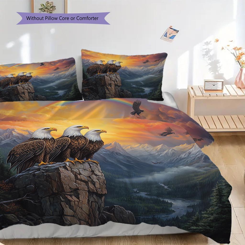 Eagle Pattern Bedding Quilt Set Quilt Cover Pillowcase Home Decoration Birthday Gift (1 * duvet cover + 2 * pillowcase, without core)