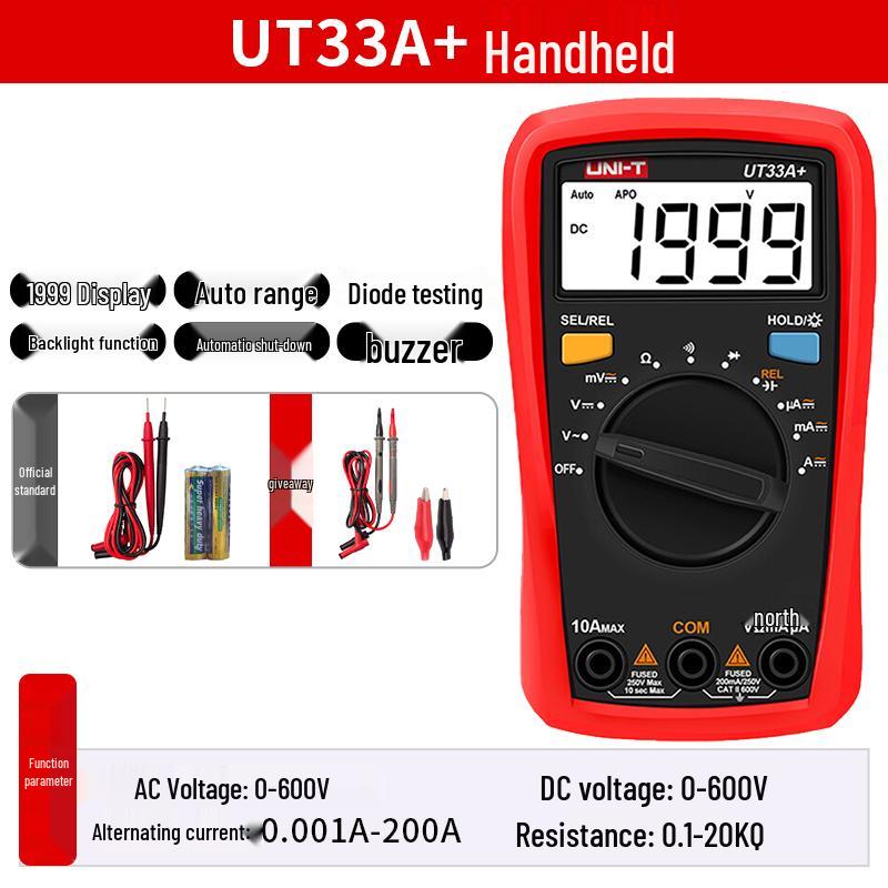 UNI-T UT33B+ High Precision Smart Digital Multimeter - Mini Anti-Burn Voltage Meter for Electricians