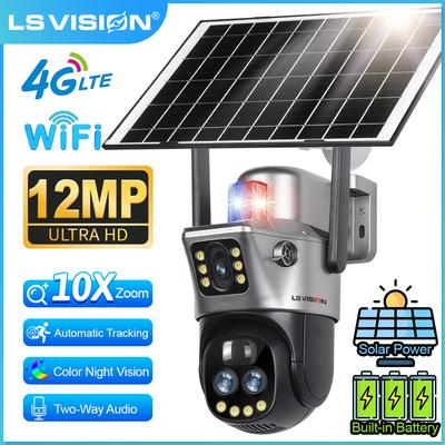LS VISION V380 12МП 10X Зум 4G Солнечная Камера Wi-Fi Уличная Три Объектива 6K Обнаружение Человека Световая Сигнализация Cctv PTZ 360 Камера Наблюдения