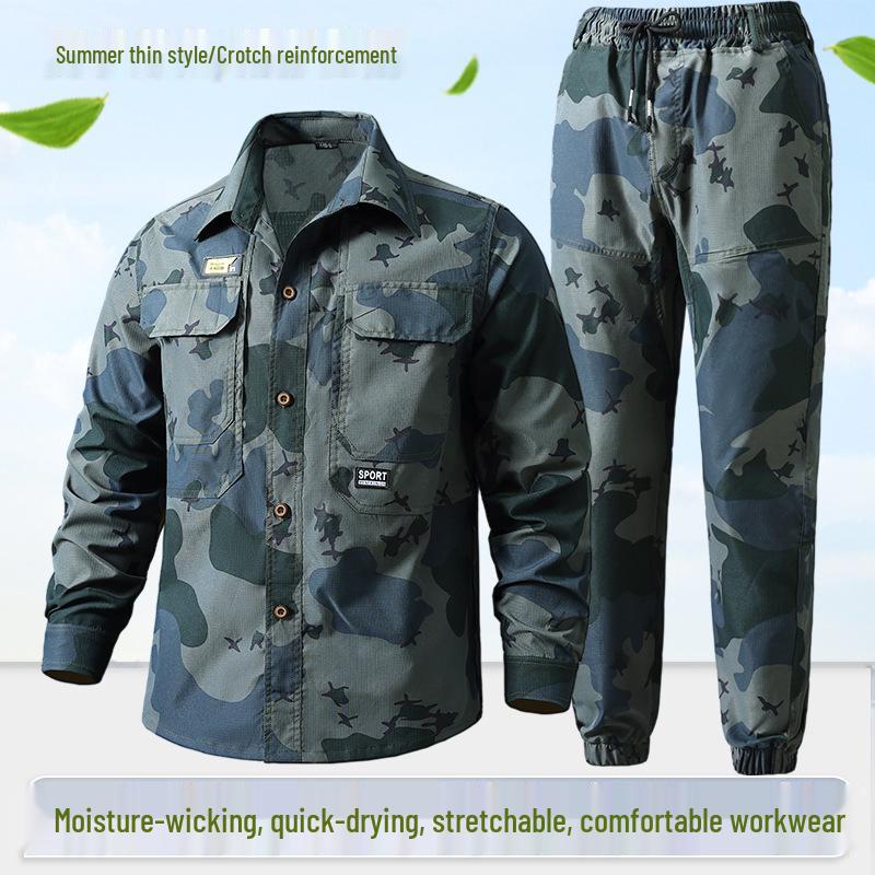 Men's Quick-Dry Summer Workwear Set: Breathable, Sun-Protective Suit for Outdoor Construction and Workshop Tasks
