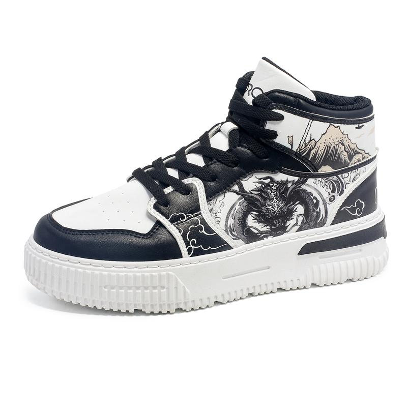 Мужские высокие кроссовки для скейтбординга в китайском стиле, модные женские кроссовки на платформе с принтом дракона, удобные новые повседневные кроссовки для мужчин