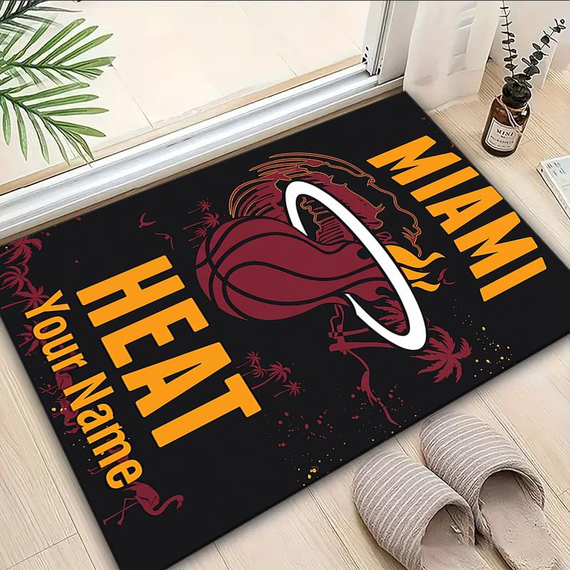 Custom Name Rug Miami-Heat Basketball Art Area Rug Suitable for Indoor And Outdoor,Carpets for Homes, Offices,Living Rooms,Home Decor,Christmas Gift