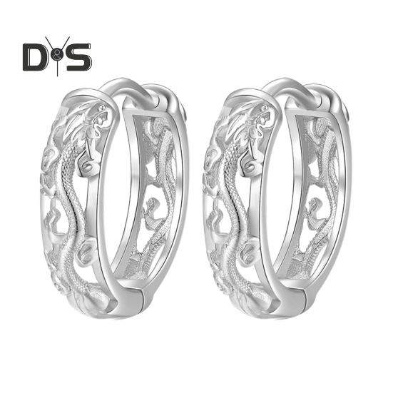 1 Pair Unisex Huggie Earrings Hollow Out Dragon Emboss Polished Golden Round Hoop Earrings Adult Ear Jewelry for Club Party