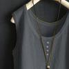Women Vest Round Neck Buttons Decor Sleeveless Tank Tops Solid Color Loose Fit Thin Summer Tops Daily Wear