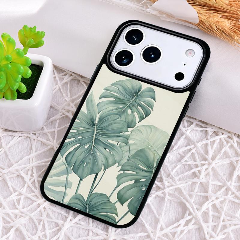 Зеленый чехол-лист Монстеры для iPhone 17 Air 16 15 11 12 14 13 Pro Max Ударопрочный чехол