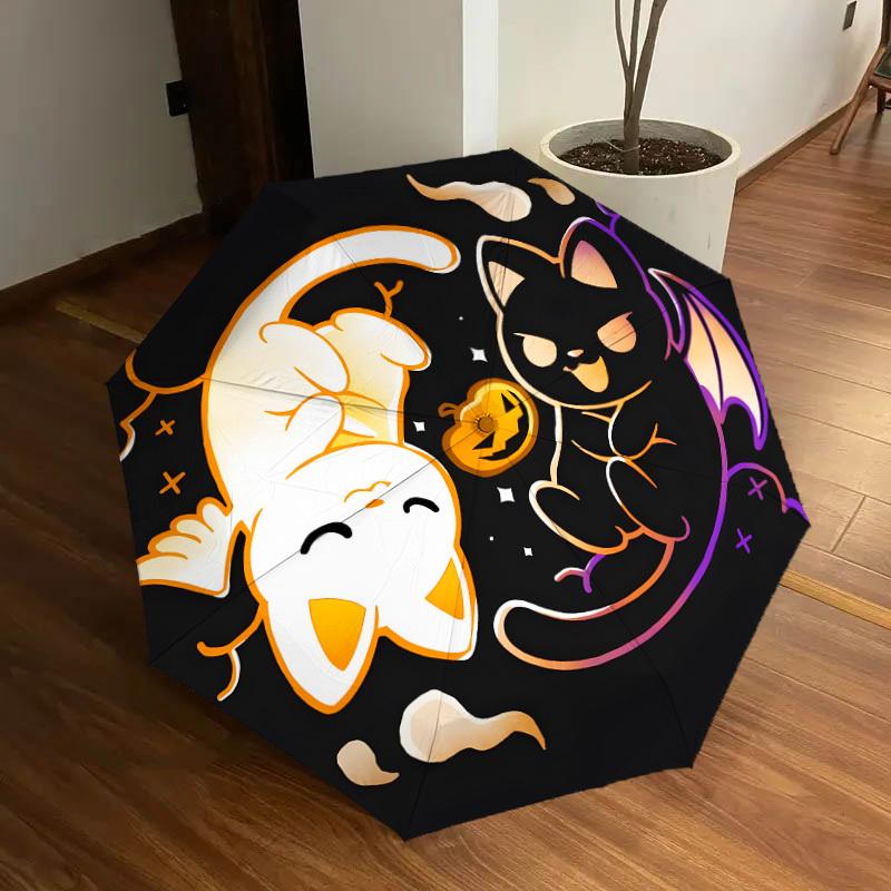 1pc Halloween Cat Ghost Pumpkin Umbrella with Plastic Handle,Suitable for All Seasons Home Travel Outdoor UmbrellaDD1204