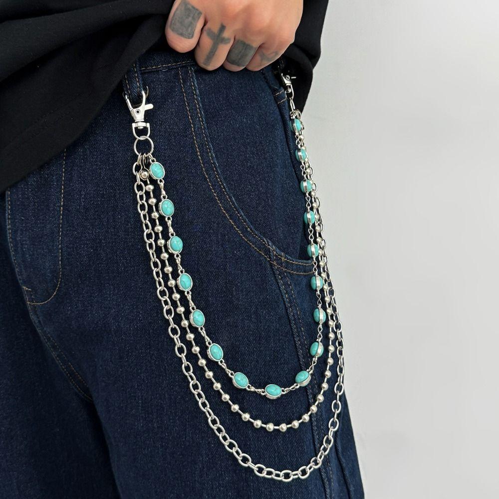 Turquoise Pearl Waist Chain Tassel Pants Chain Goth Punk Belt Chain  Male