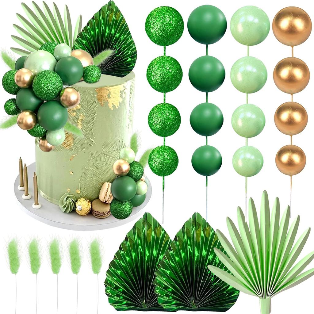 Palm Leaves Cake Decorations Balls Cake Toppers for Birthday Wedding Anniversary Baby Shower Party Supplies
