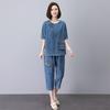 Mom's Summer Denim Set: Round Neck Short Sleeve Top & Seven-Point Pants for Middle-Aged and Elderly Women