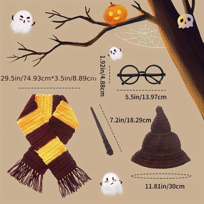 Baby Photo Costume Wizard Hat Glasses Scarf Newborn Photo Props Photoshoot Clothing Infant Skin-Friendly Photo Outfit
