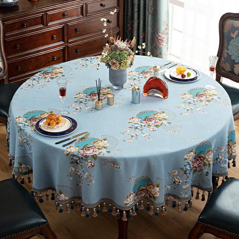 Stylish Jacquard Flower Round Tablecloth For Dining Table Big Small Coffee Table Cover Tassel Events Party Home Decoration