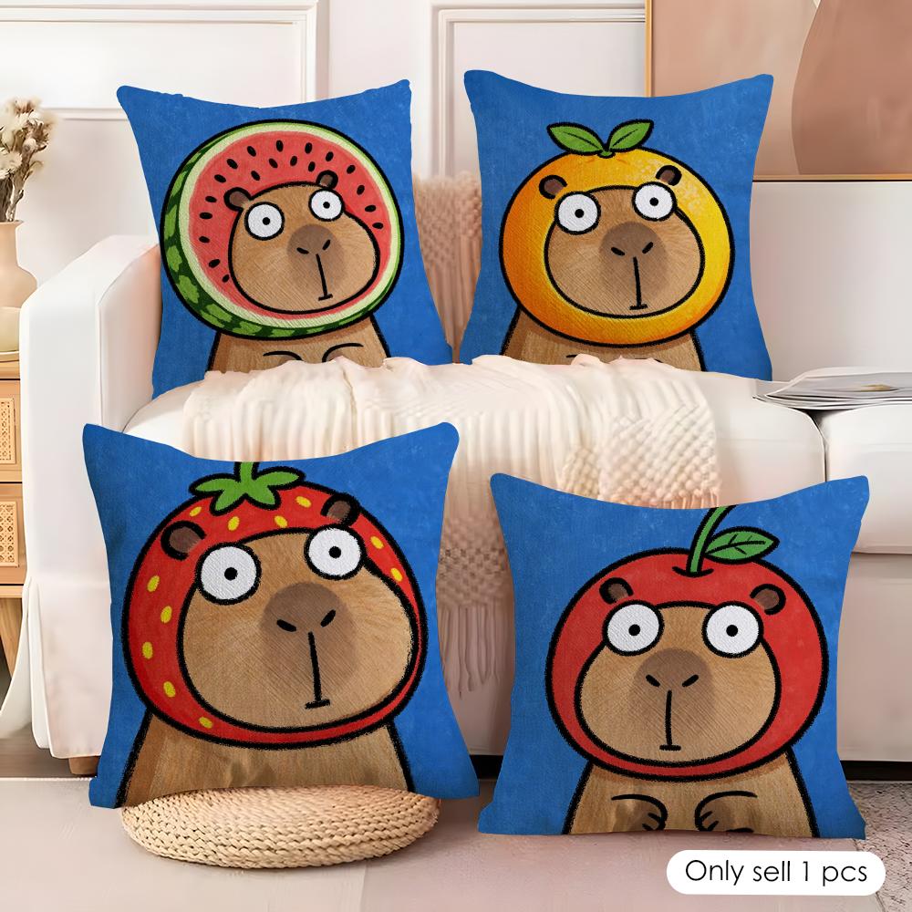 Cute Kapibala Cushion Cover Natural Linen Organic Fabric DoubleSided Printing Couch Pillow Covers Home Decor Gift